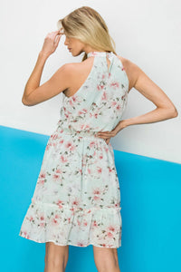 Floral Halter Neck Sleeveless Dress