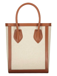 Balmain - Women's Leather Trimmed Canvas Tote Bag