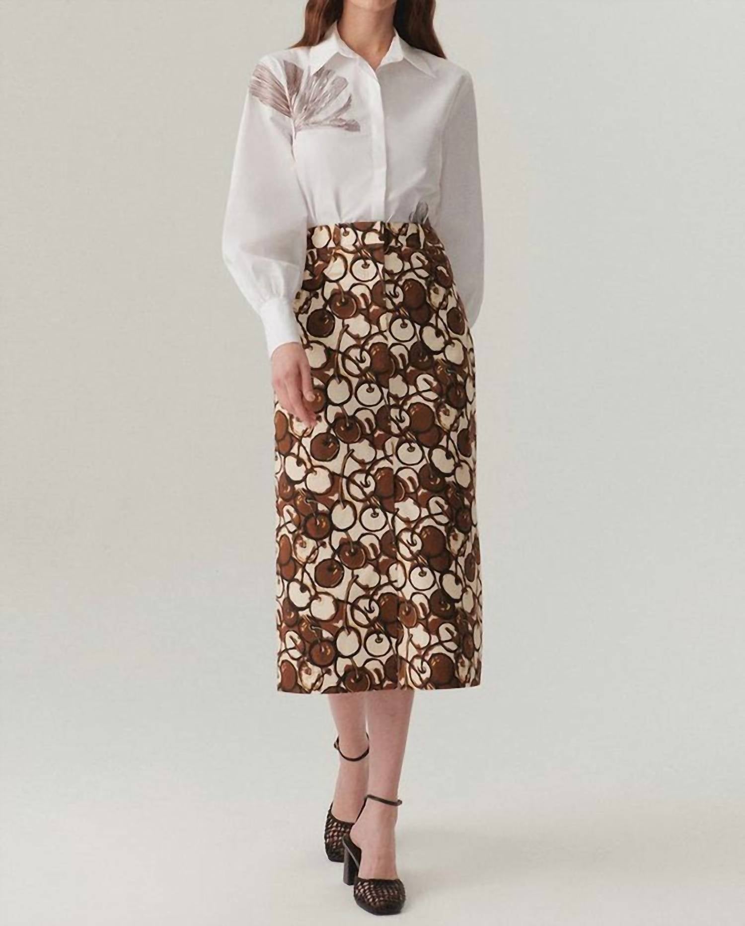 Exquise - Ayla Cotton Shirt With Floral Stitch Detailing