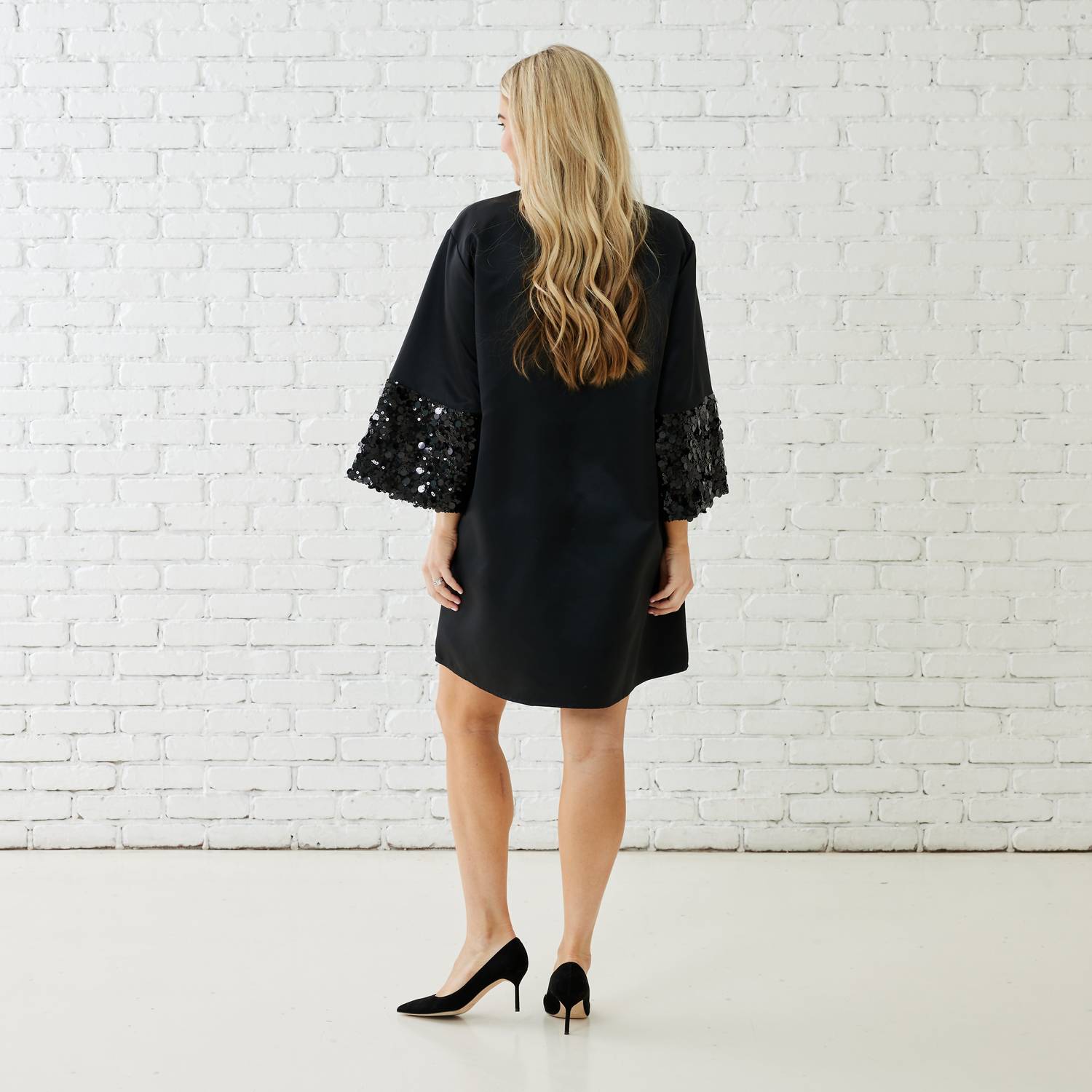 Caryn Lawn Keri Mini Dress in black sparkle - women's dress - detail view