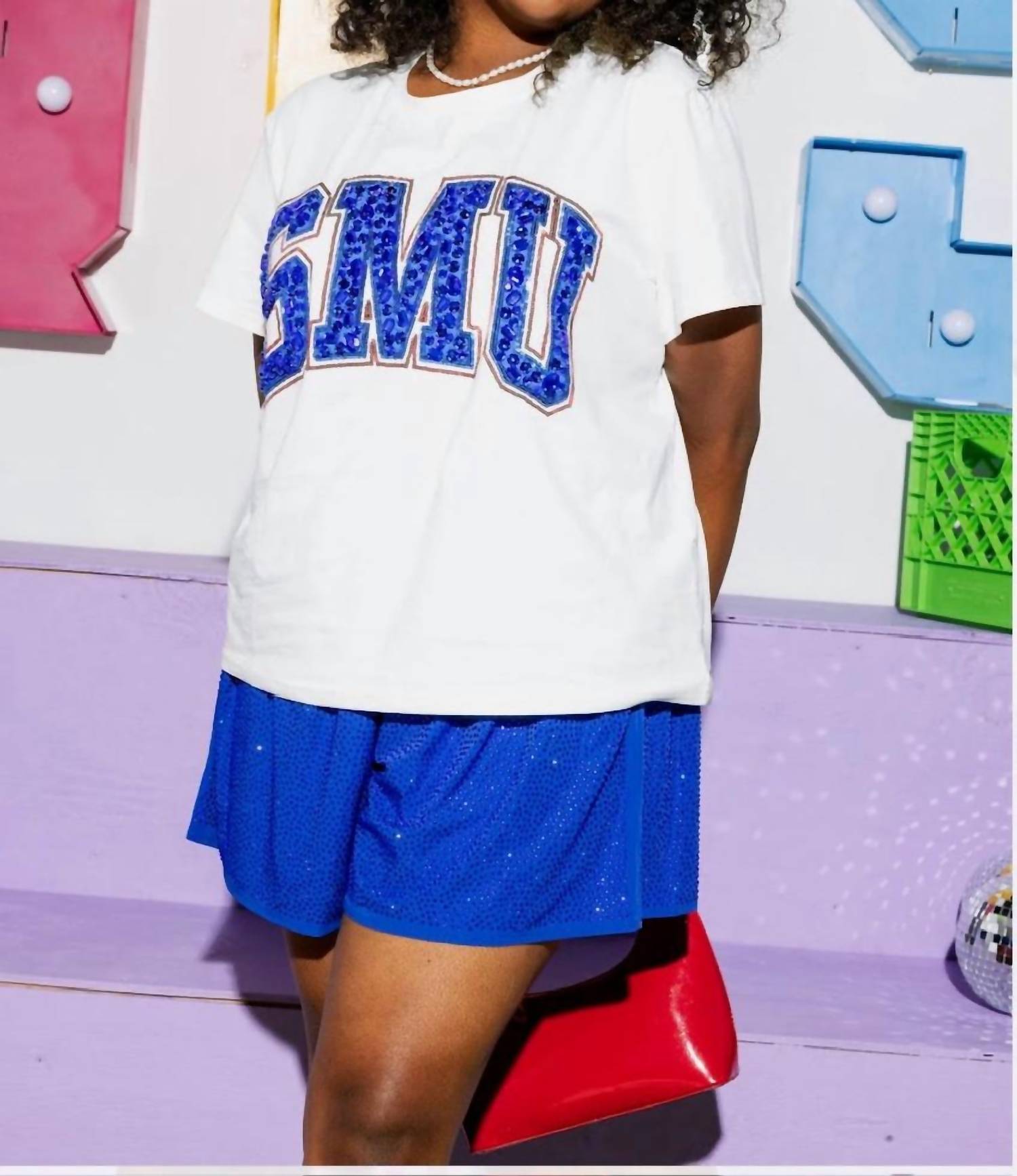 QUEEN OF SPARKLES Smu Jeweled Letter Tee in white - women's t-shirt - view 4