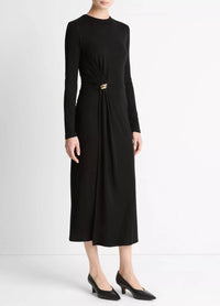 Vince - Cinched-waist Wool-blend Long-sleeve Dress