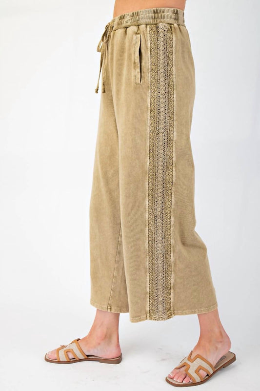 Easel - Crochet Lace Trim Wide Leg Pants