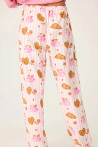 PJ Salvage Brunch Club Breakfast Print Flannel Pants in pink - women's pants - detail view