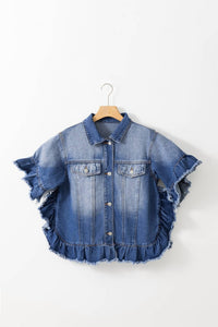 Aapparella - Raw Edge Ruffled Short Sleeve Jacket