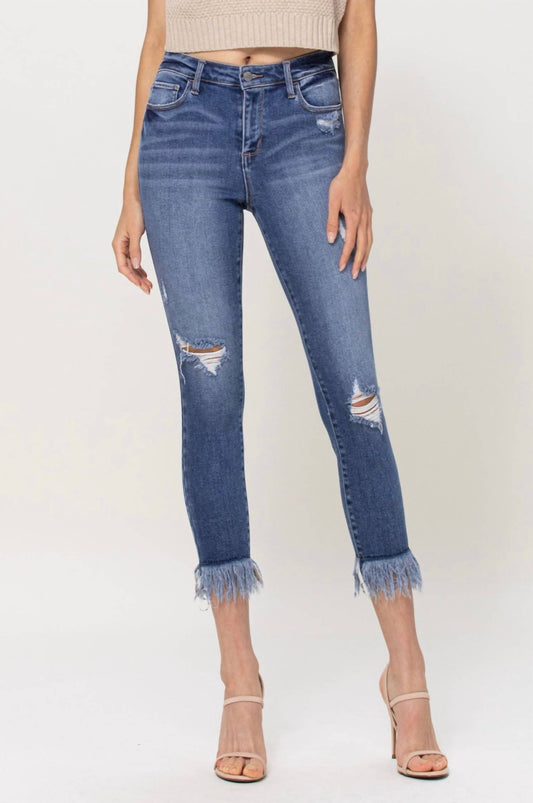 Cello - Mid Rise Fringe Hem Crop Skinny Jeans