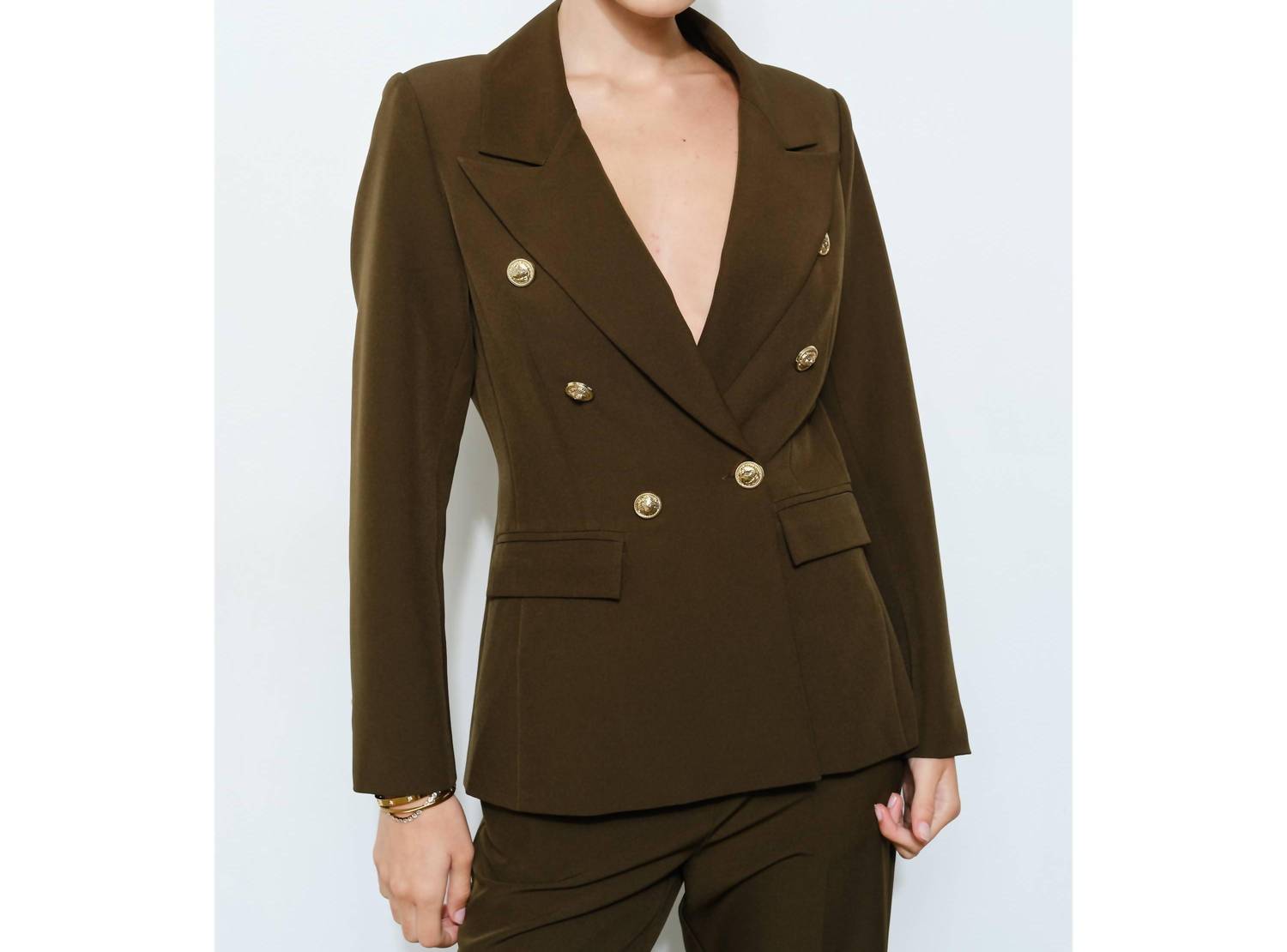 INA Fashion Button Double-Breasted Tailored Blazer in dark olive - women's jacket