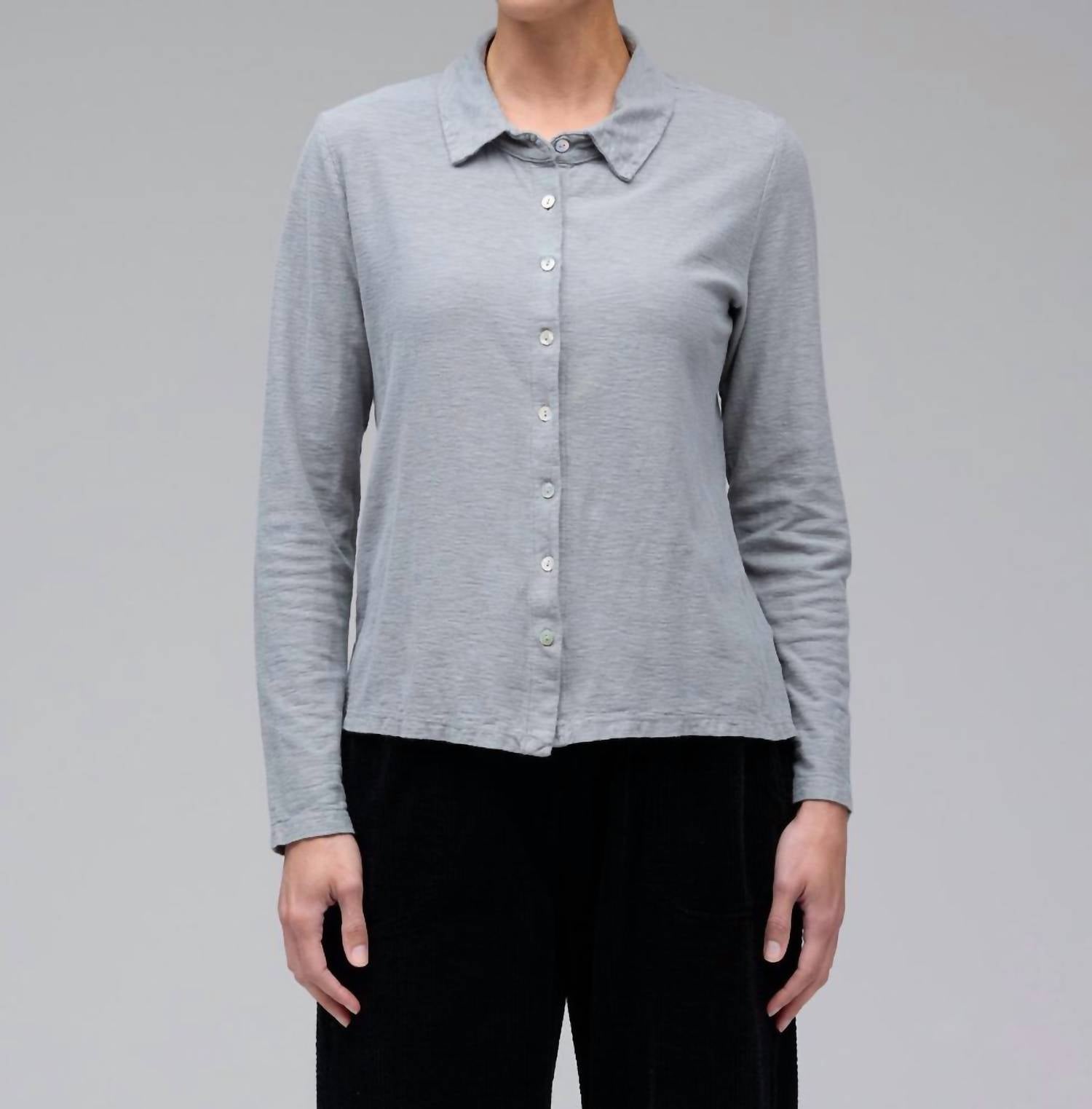 cut loose Fitted Shirt Top in seal - women's long sleeve top