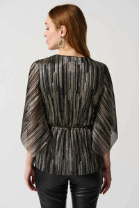 Joseph Ribkoff - PLEATED FOIL KNIT TOP WITH SHIRRED WAIST AND SASH