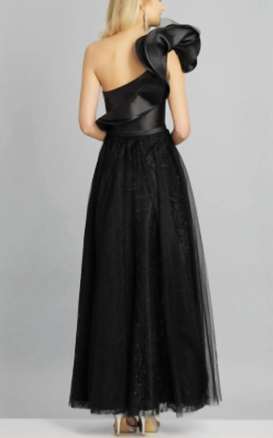 Dave & Johnny - One Shoulder Satin and Tulle Gown