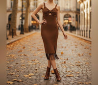Adrianna Papell Midi Dress With Fringe in brown - women's dress