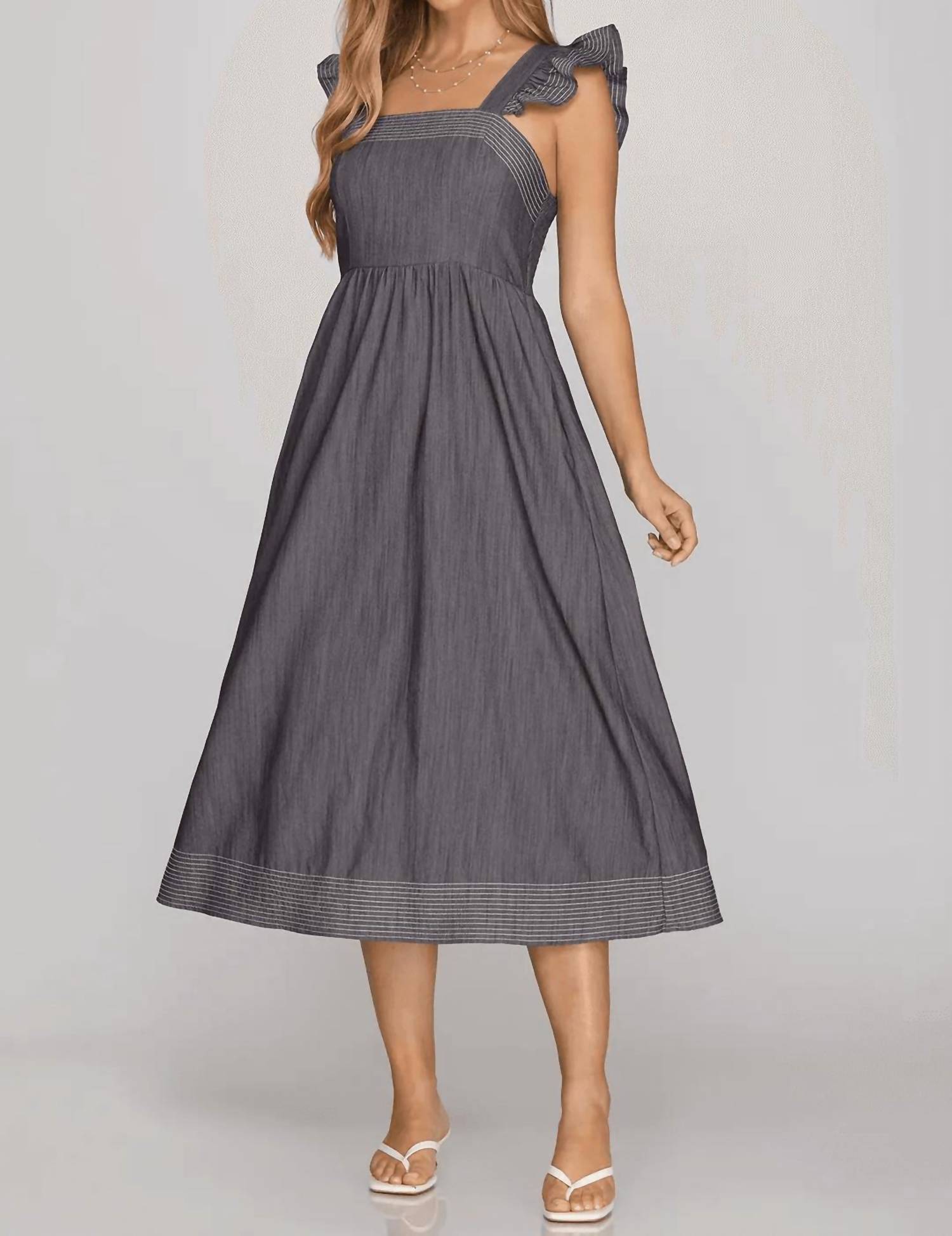 She + Sky - Square Neckline Midi Dress