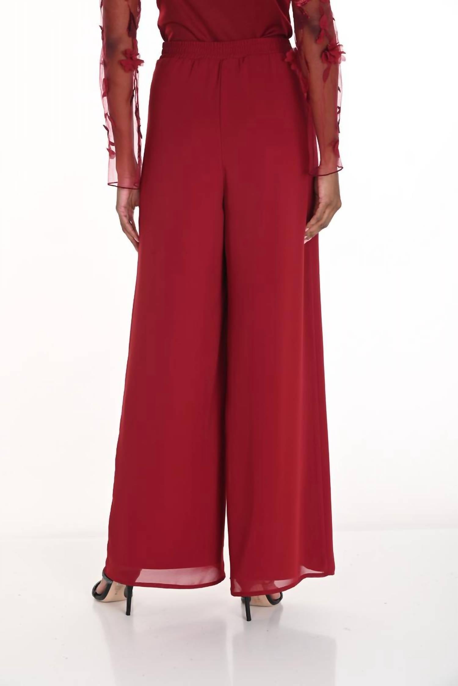 Frank Lyman Woven Wide Leg Pant in red - women's pants - detail view
