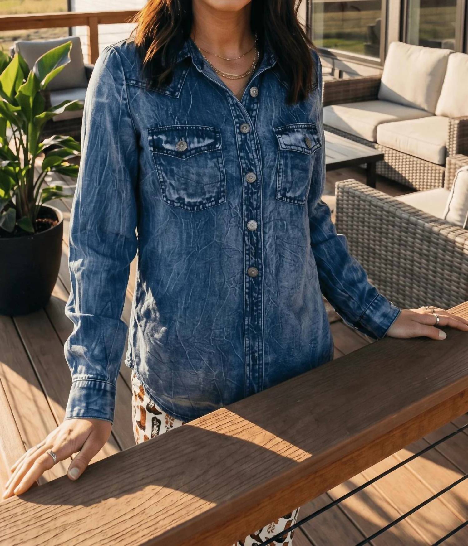 Lucky & Blessed - Washed Western Denim Shirt