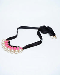 Avenue Chic Pearl Choker Necklace with Ribbon in pink - women's jewelry