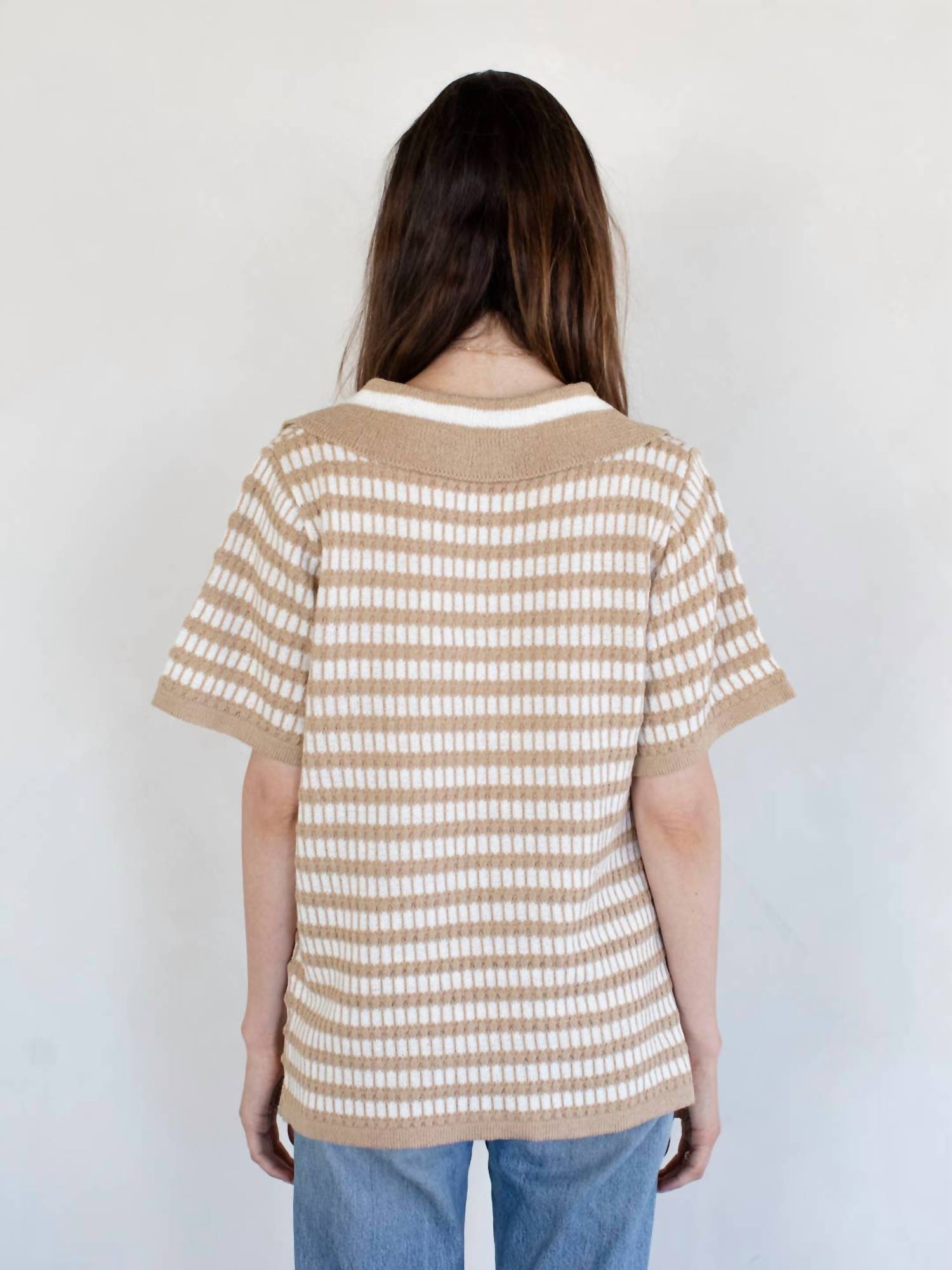 Things Between - Lany Woven Striped Oversized Collar Knit Top