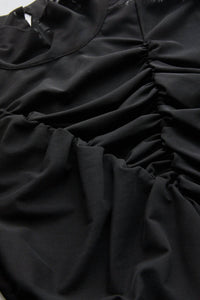 EXQUISE Draped Mesh Turtleneck Drew Top in black - women's blouse - view 5