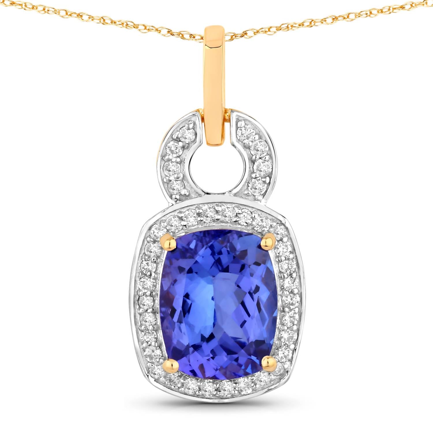 Diana M Jewels Women's Cushion Natural Tanzanite Pendant Necklace (2.23 Ct) - Classic Plus in 14k yellow gold - women's jewelry - detail view