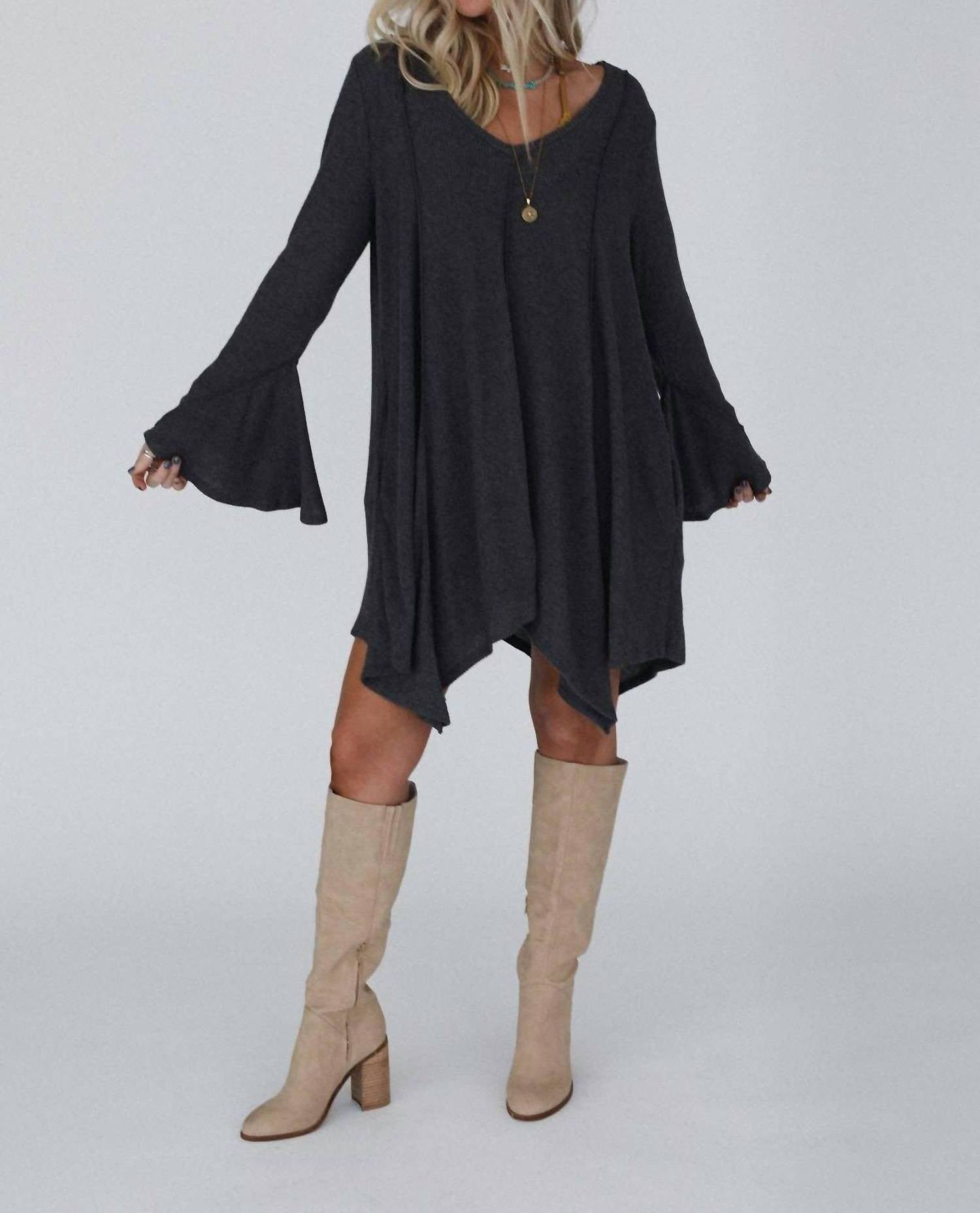 Three Bird Nest - Long Bell Sleeve Tunic Dress