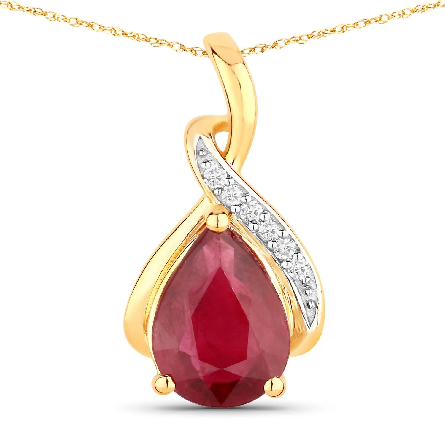 Diana M Jewels Women's Pear Natural Ruby Pendant Necklace (1.98 Ct) - Classic in 14k yellow gold - women's jewelry