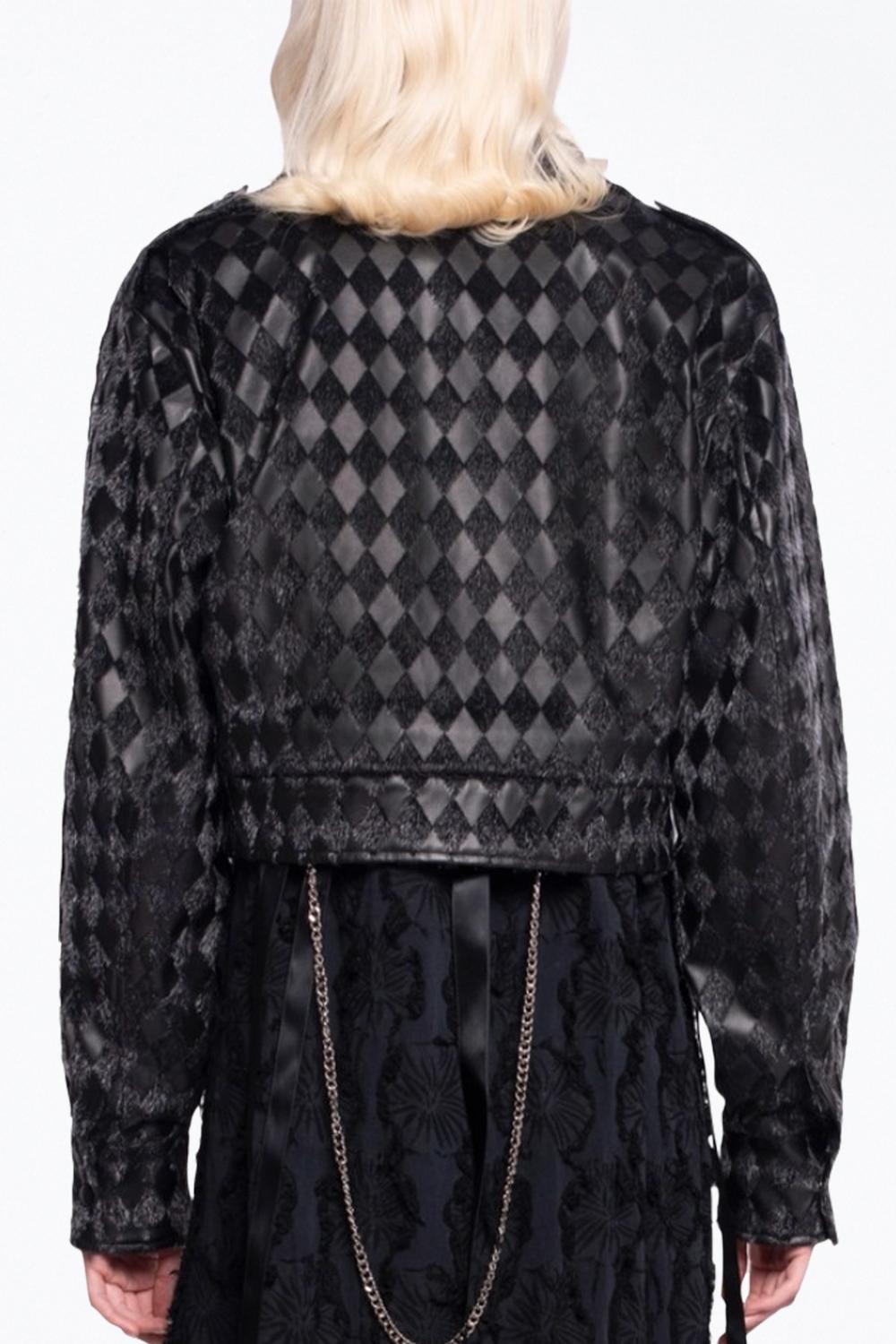 CHECKMATE TEXTURED VEGAN LEATHER CROPPED JACKET