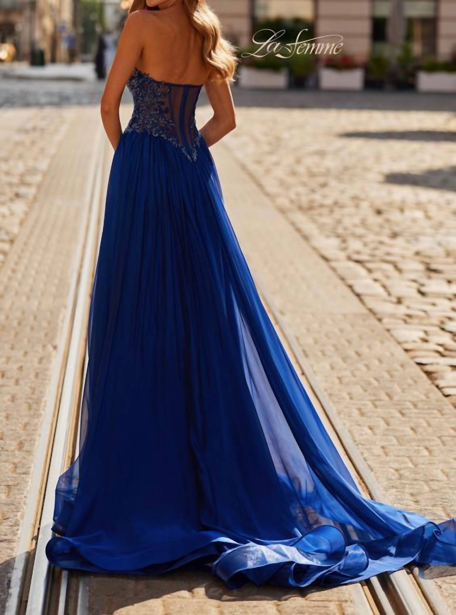 La Femme Women's Prom Dress in marine blue - women's dress - view 7