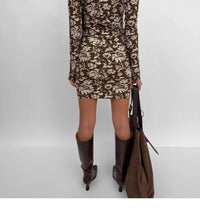 Rodebjer Kiara Henley Mini Shirt Dress in brown cream - women's dress - detail view