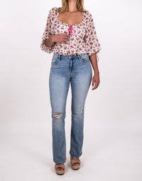 for Love & Lemons Patchwork Etienne Top in pink - women's blouse - detail view