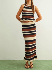 Nyland - Jacinta Color Blocked Ruffle Hem Knit Skirt