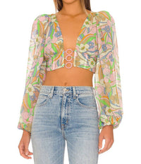 for Love & Lemons Guinevere Crop Top in green - women's shirt