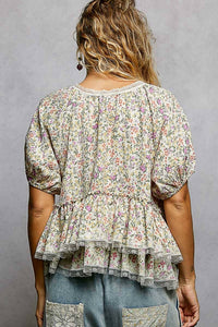 Pol - Floral Balloon Sleeve Woven Top