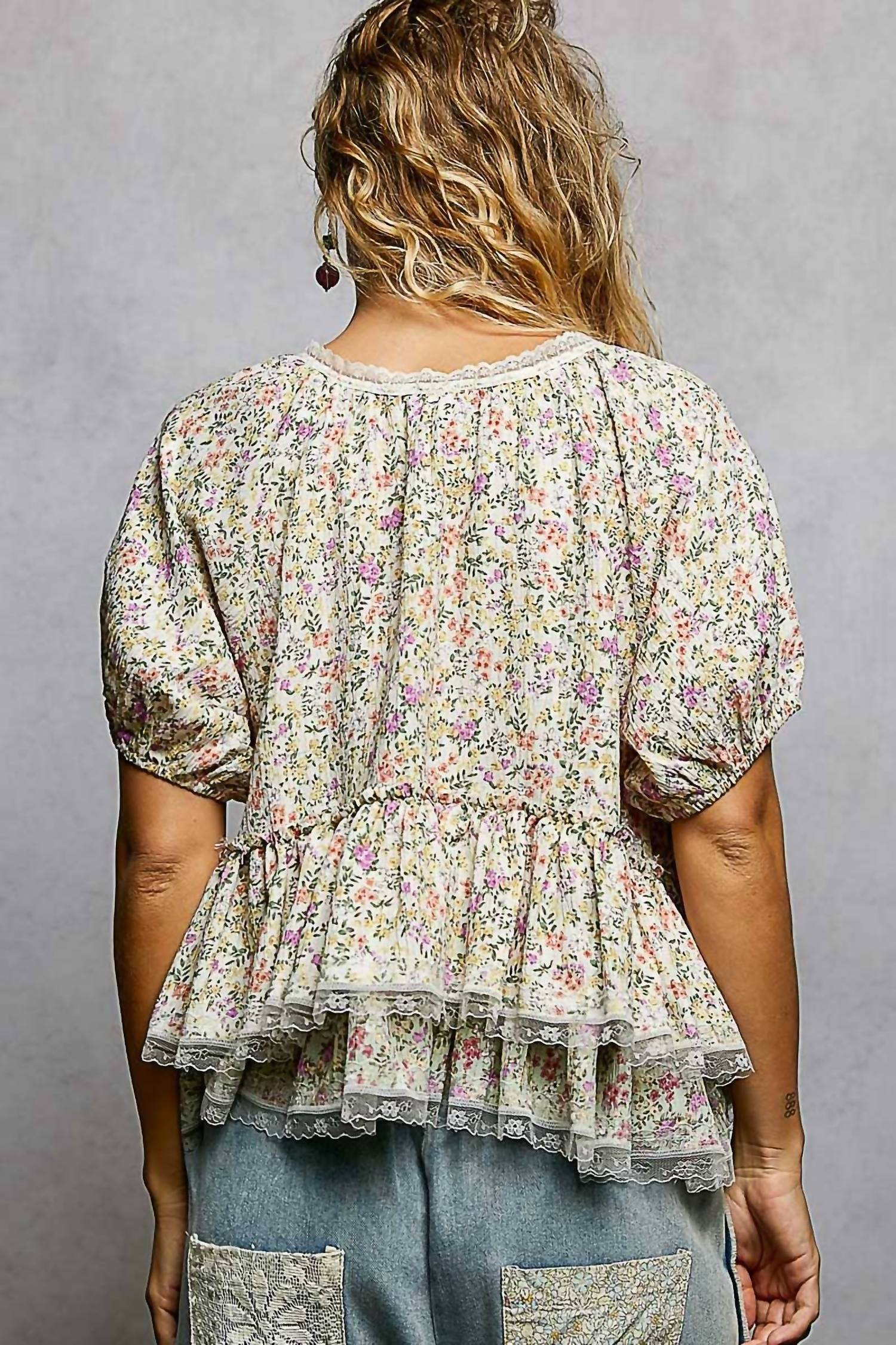 Pol - Floral Balloon Sleeve Woven Top