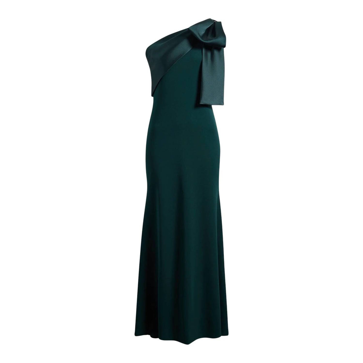 Betsy & Adam - Bow One-shoulder Crepe Mermaid Gown