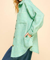 Davi & Dani - Textured Chest Pocket Button Front Shacket Top