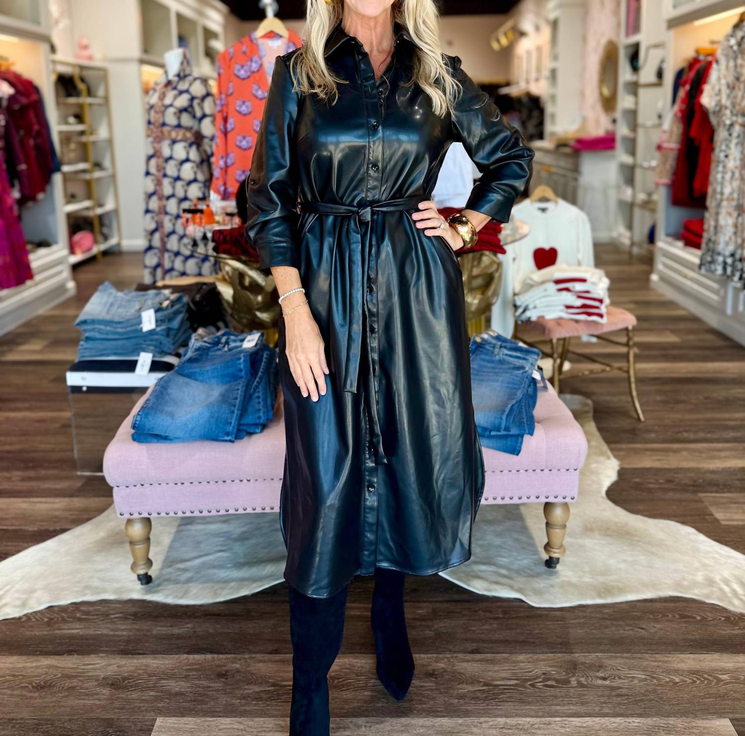 Boho Chic - Leather Button Down Dress