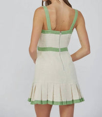 Fate - Square Neck Pleated Tweed Dress
