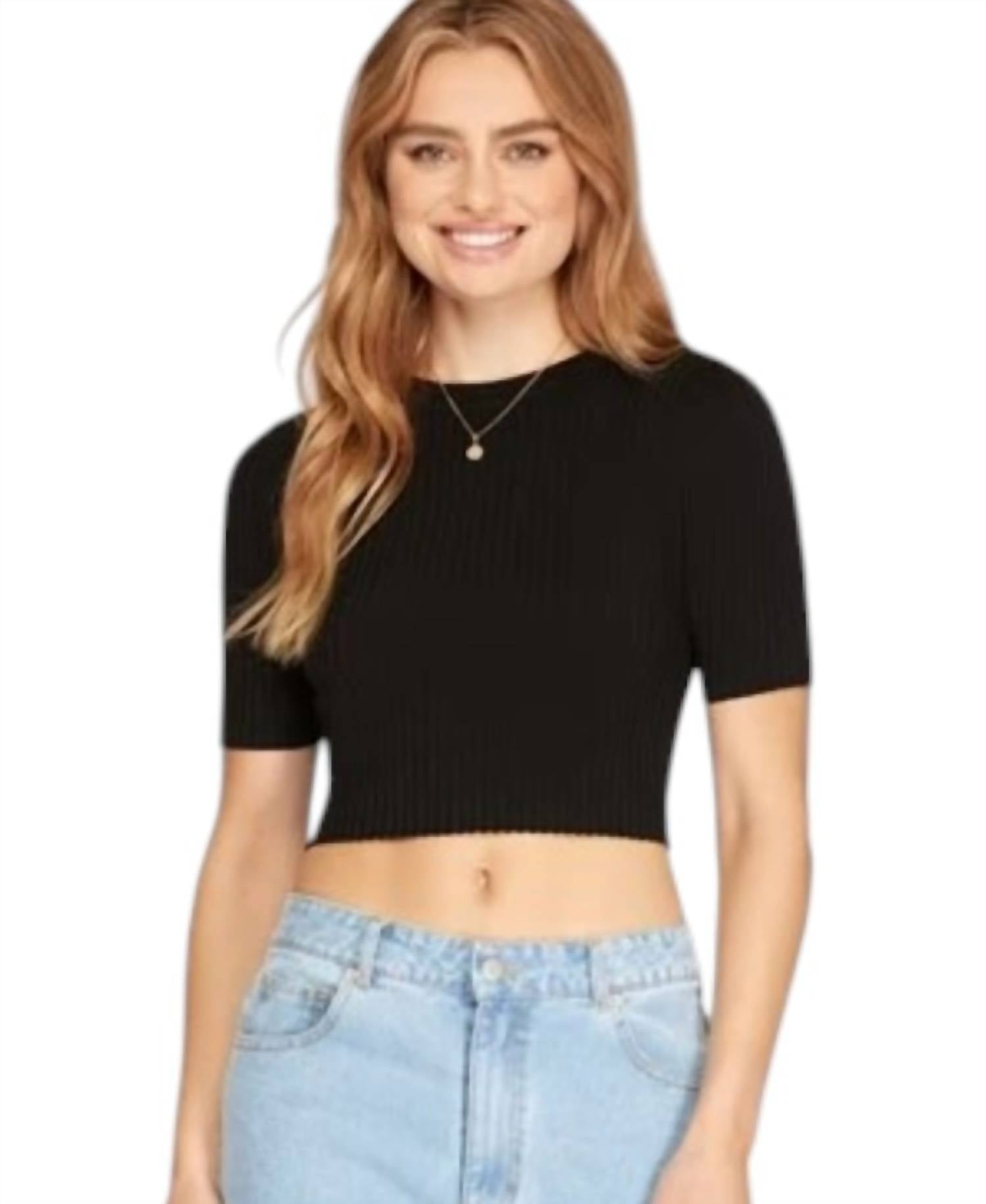 She + Sky - Ribbed Crop Crew Top