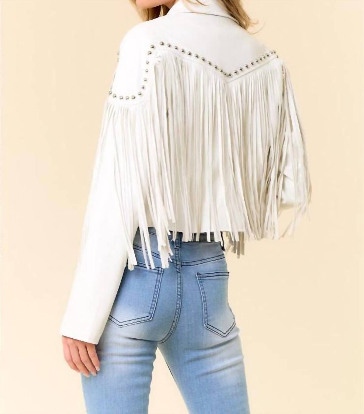 Saints & Hearts - Fringe Faux Leather Stud Detail Jacket