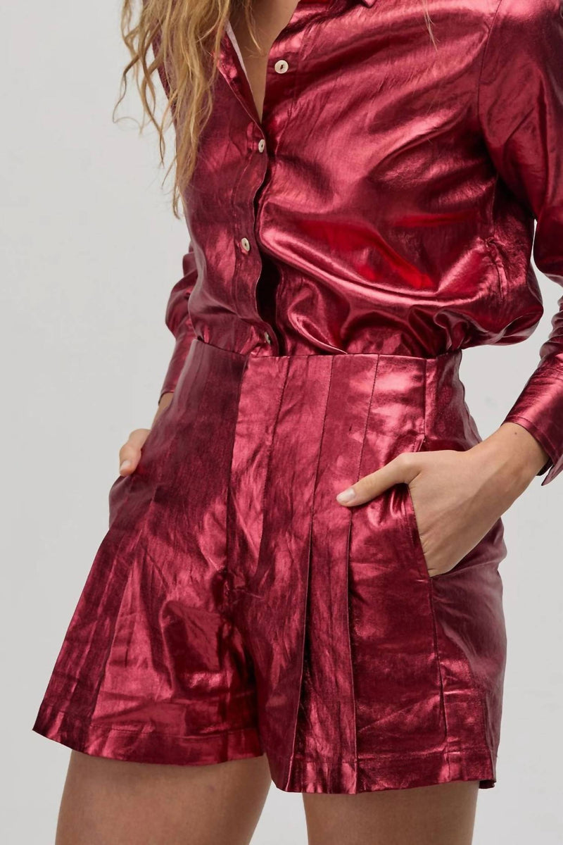lanhtropy Frida Metallic Linen Shorts in cherry - women's shorts