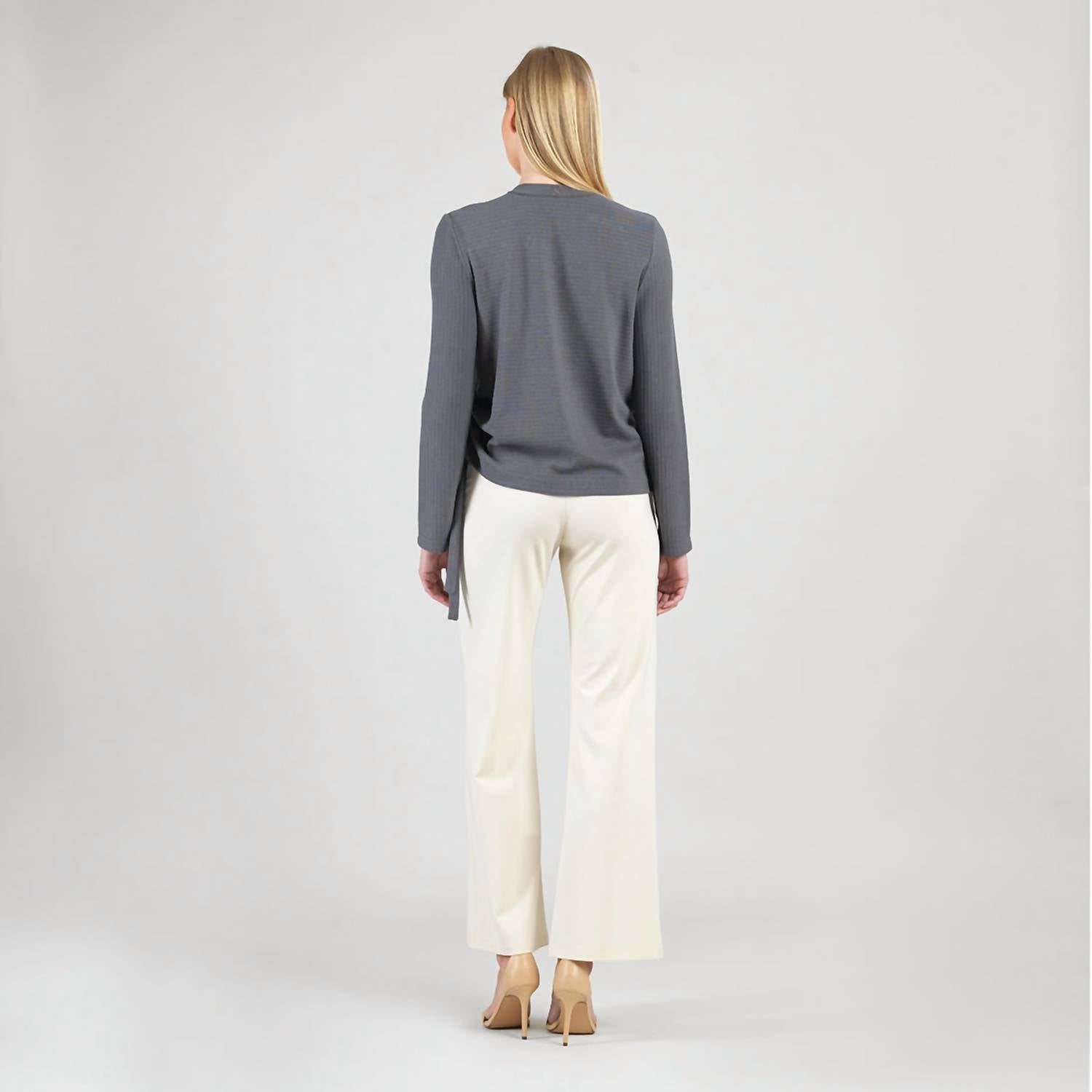 Clara Sun Woo - Soft Ribbed Side Pull Tie Sweater Top