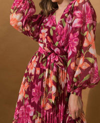 Flying Tomato - Sunset Garden Pleated Midi Dress