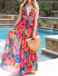 Luxxel - Under The Solstice Sun Tropical Cutout Open Back Maxi Dress