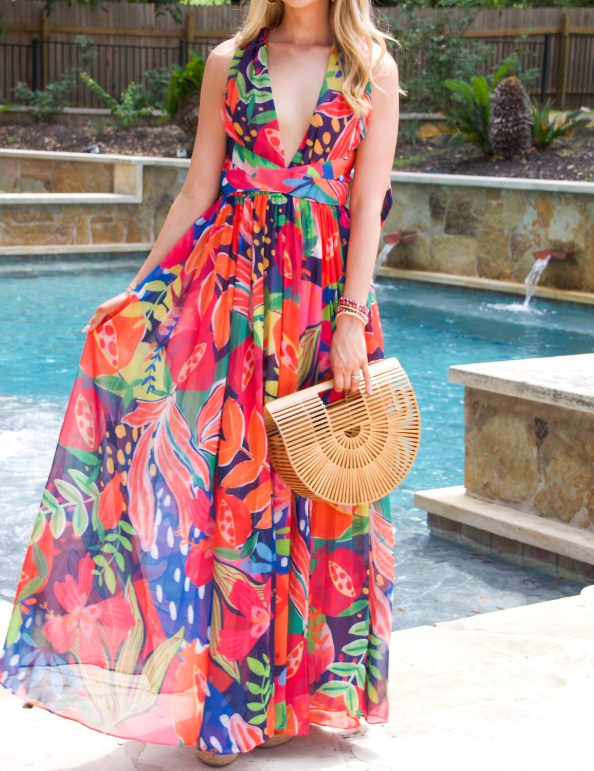 Luxxel - Under The Solstice Sun Tropical Cutout Open Back Maxi Dress