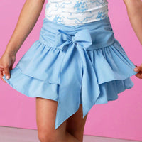 flowers by zoe Girl's Bow Poplin Skirt in blue - kids' skirt - detail view