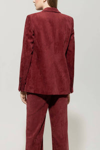 LUISA CERANO Women's Corduroy One Button Blazer Jacket in berry red - women's jacket - detail view