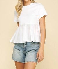 Pinch - Contrast Shirring Peplum Top