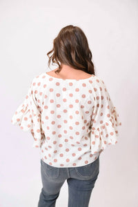 Vine & Love - Polka Dot Ruffle Sleeve Flowy Top