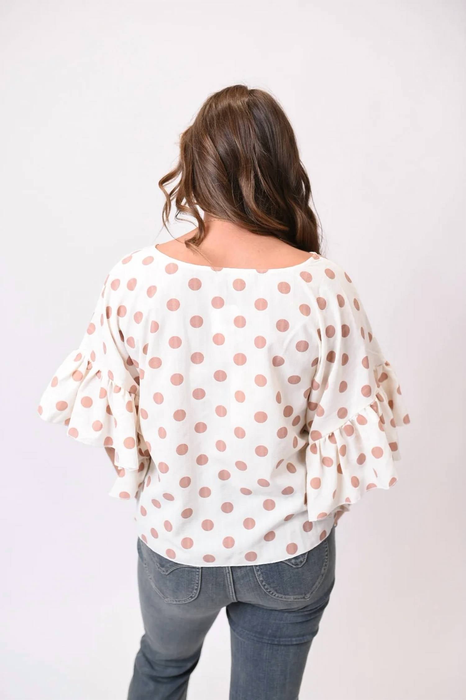 Vine & Love - Polka Dot Ruffle Sleeve Flowy Top