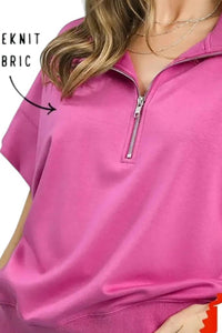 Umgee - Peony Luxe Half-Zip Relaxed Top