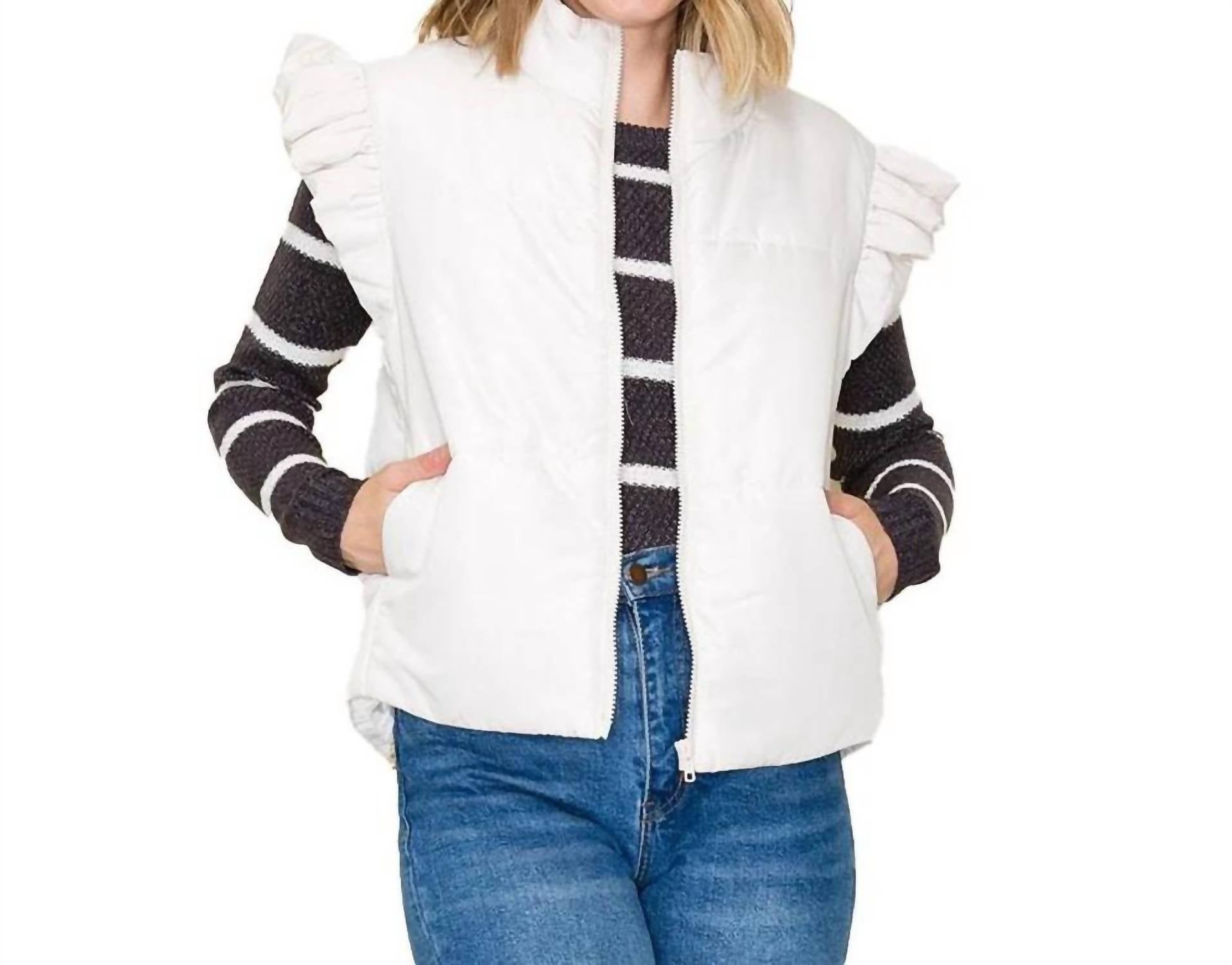Staccato - Ruffled Sleeve Mock Neck Zip-up Puffer Vest